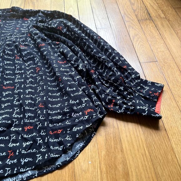 Anthropologie Laetitia Rouget Sz L Black Motif I Love You Puff Sleeve Blouse NWT - Picture 15 of 16